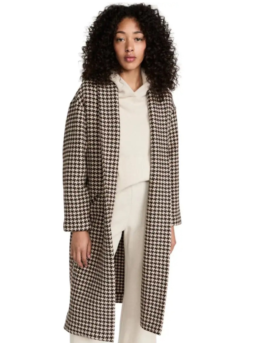 Nili Lotan Kidman Houndstooth Wool Coat in Mahogany Beige